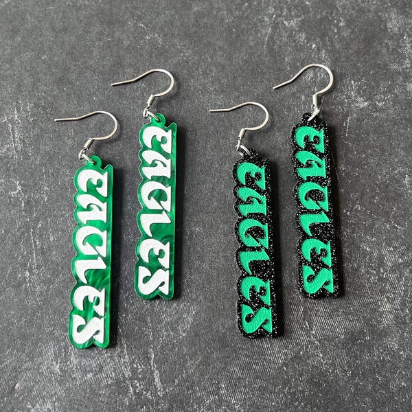 Retro Eagles football earrings, Philadelphia football fan jewelry, lightweight green sports earrings, Philly sports fan gift