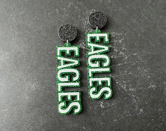 Eagles Glitter Acrylic Dangle Earrings, Philly Sports Fan