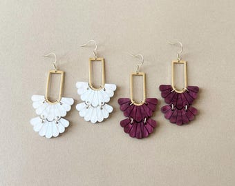 SHANNON//Floral Acrylic Dangle Earrings, Brass, Lightweight Laser Cut Jewelry