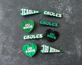 Eagles football hair clips, green glitter sports accessory, Pennant flag clip, Philly sports fan