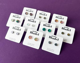 Acrylic circle stud earrings, glitter stud earrings, simple jewelry, stainless steel