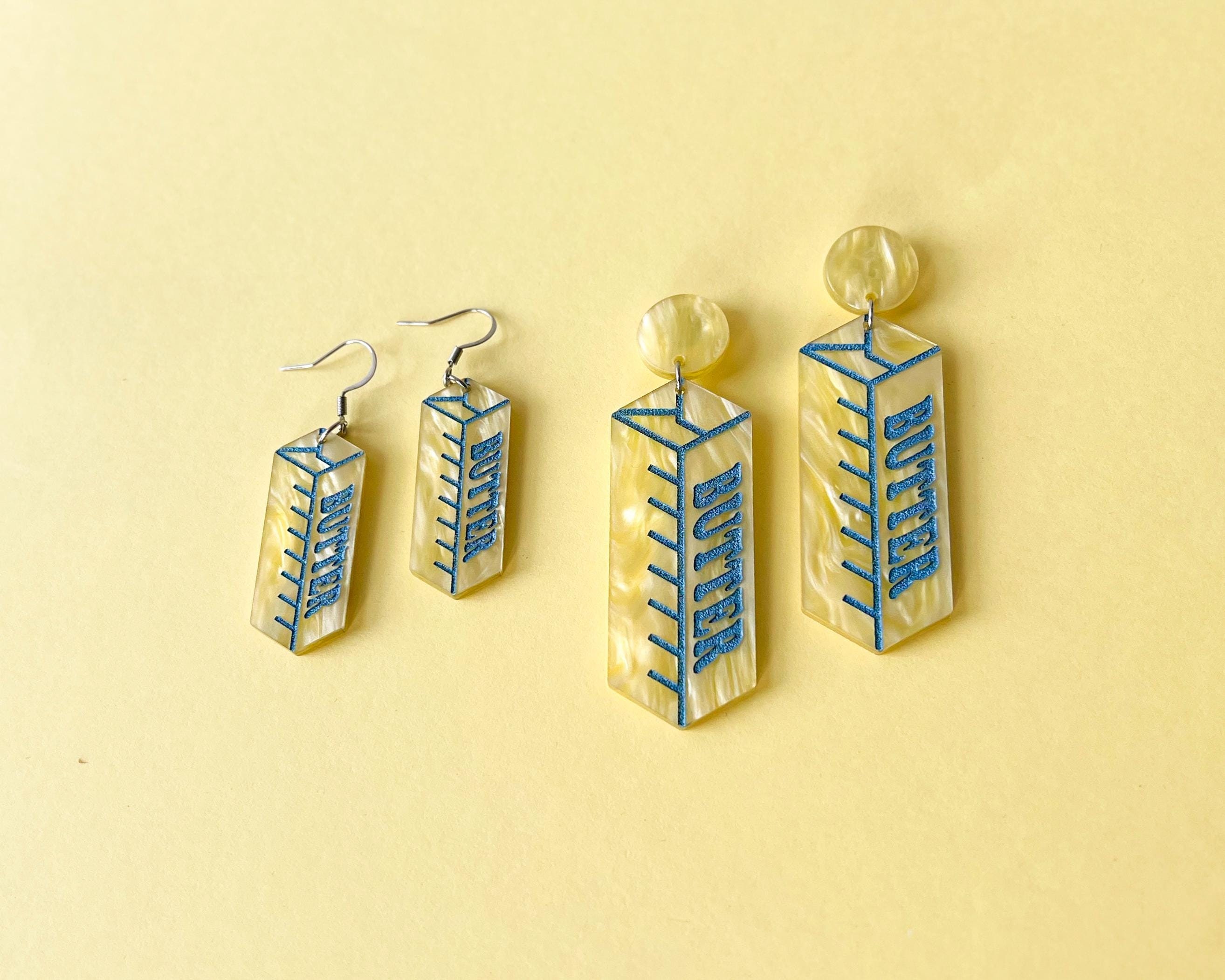 Butter Lover Earring, Yellow Pearl Butter Stick Statement Earring