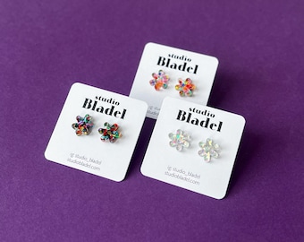 Funky glitter stud earrings, asterisk earrings, stainless steel posts