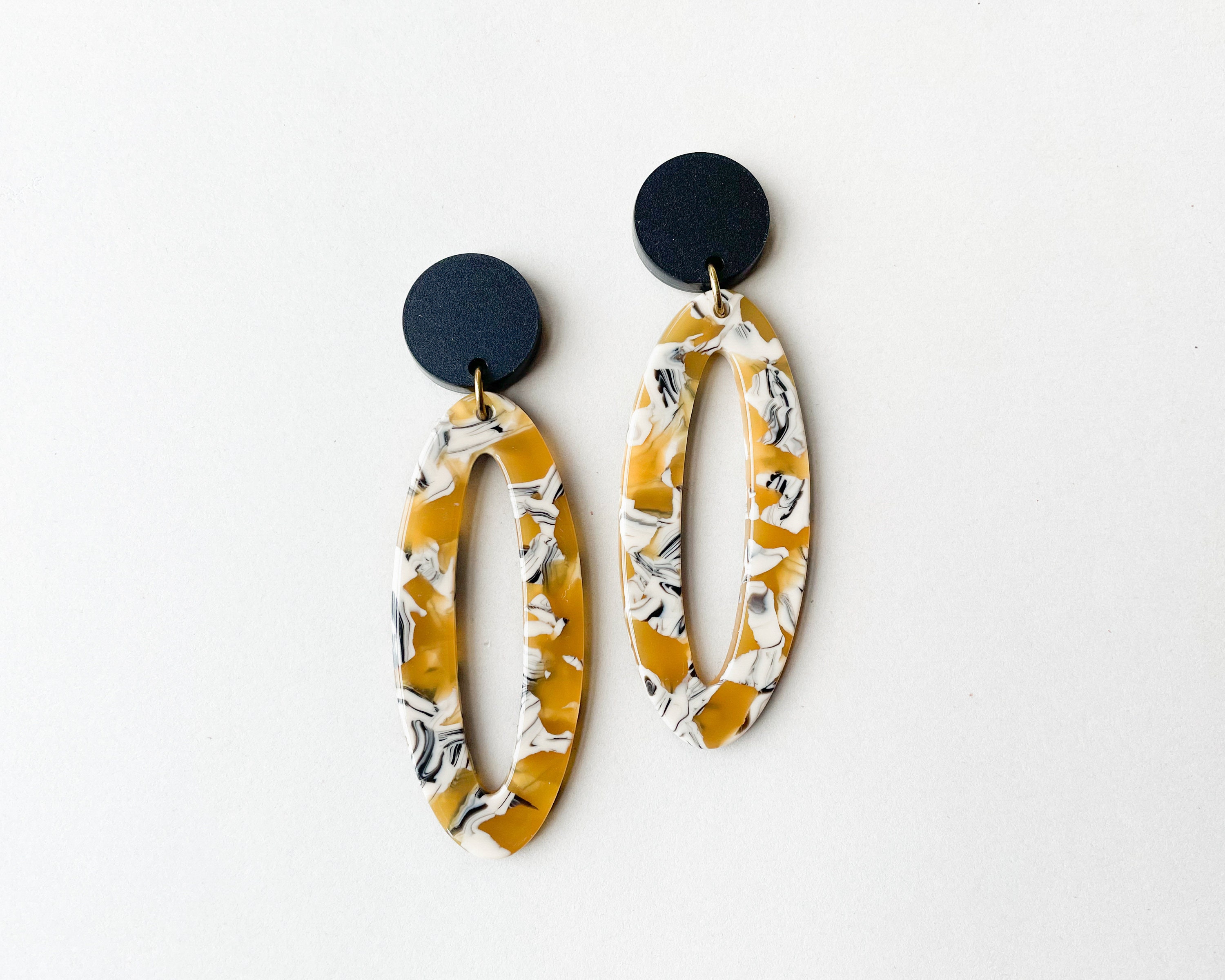 Lenore mustard Yellow Statement Earrings Plastic Oval Earrings Black Acrylic Jewelry Lightweight Earrings Etsy Canada