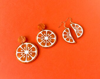 Orange slice earrings, orange acrylic earrings, tropical jewelry, summer earrings, lightweight earrings, circle earrings, gifts for her