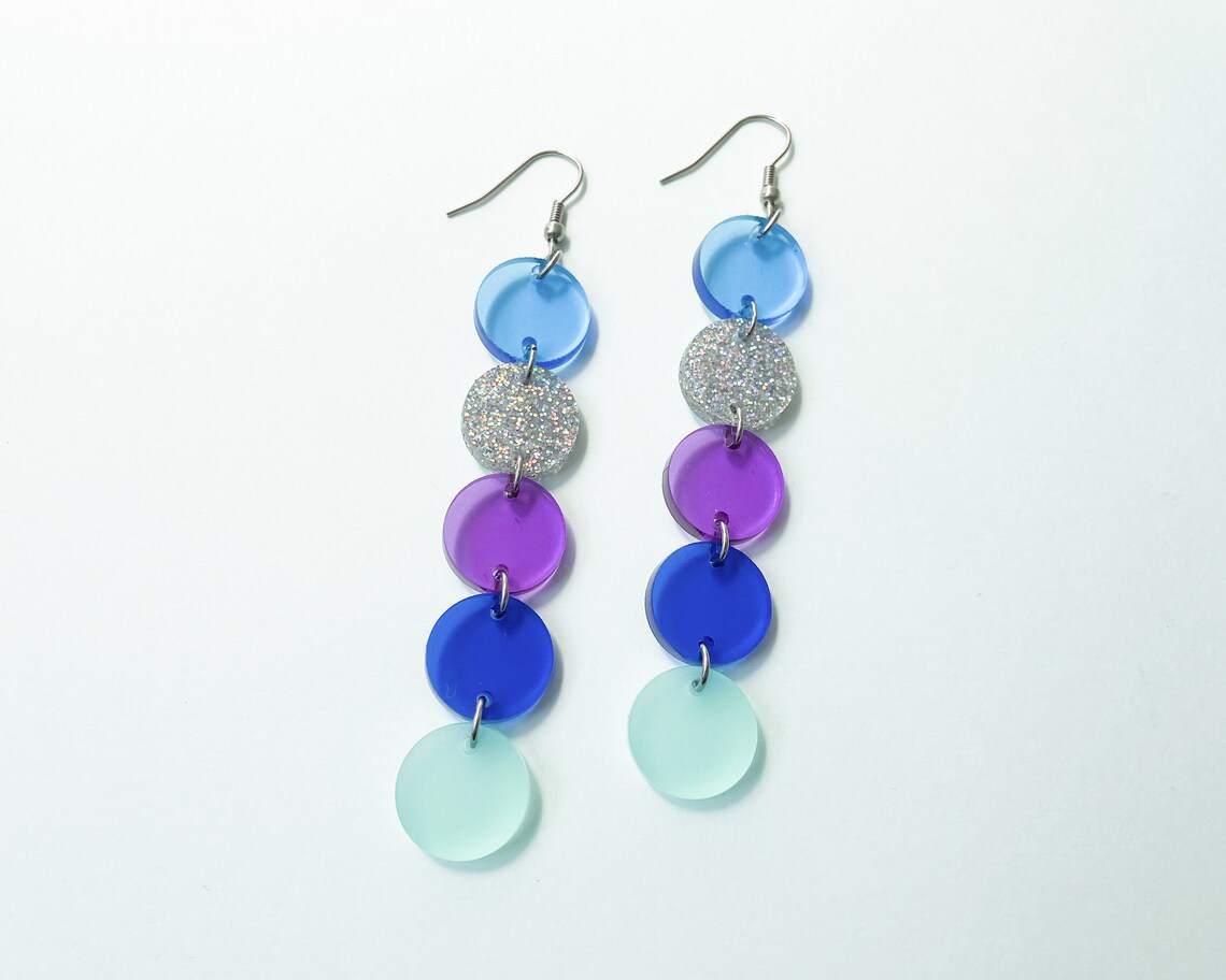 Blue acrylic earrings purple glitter dangle earrings Etsy
