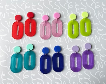 Mini colorful acrylic oval earrings, modern plastic earrings, summer earrings, lightweight earrings, lime green jewelry, colored acrylic