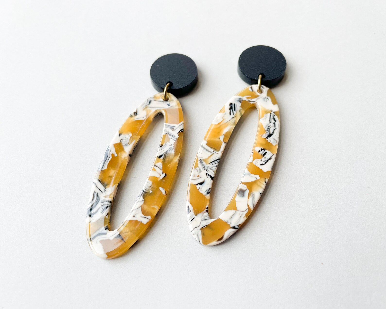 Mustard Yellow Statement Earrings Plastic Oval Earrings Etsy