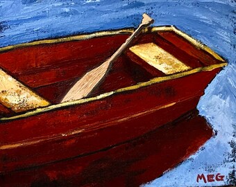 Papa's Red Canoe Oil Painting