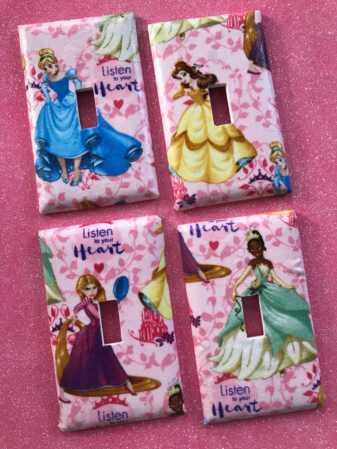 Disney Princess Light Switch Cover Outlet Cover Belle Cinderella Rapunzel Tiana Nursery Bathroom