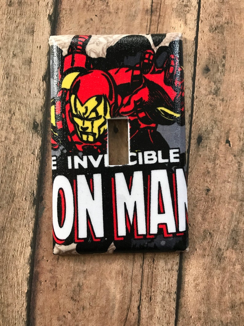Iron Man Light Switch Cover Marvel Super Heroes Wall Decor Room Bathroom Cave