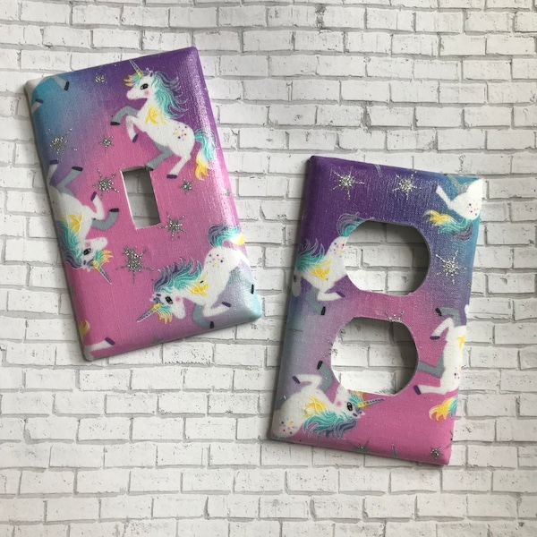 Unicorn Pink Purple Light Switch Plate Cover,  Outlet Cover, Wall Decor, Room Decor