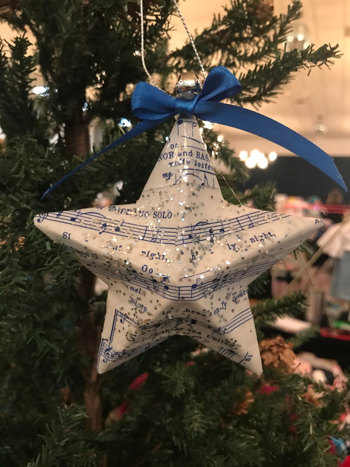 Vintage Music Paper Mache Star Christmas Ornament Etsy
