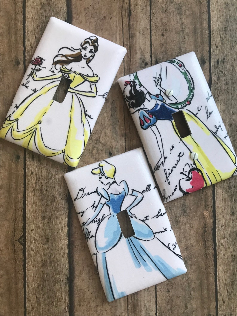 Disney Princess Light Switch Cover Outlet Cover Belle Cinderella Snow White Nursery Bathroom Toddler Room Decor Light Switch