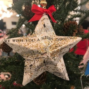 Vintage Music Paper Mache Star Christmas Ornament