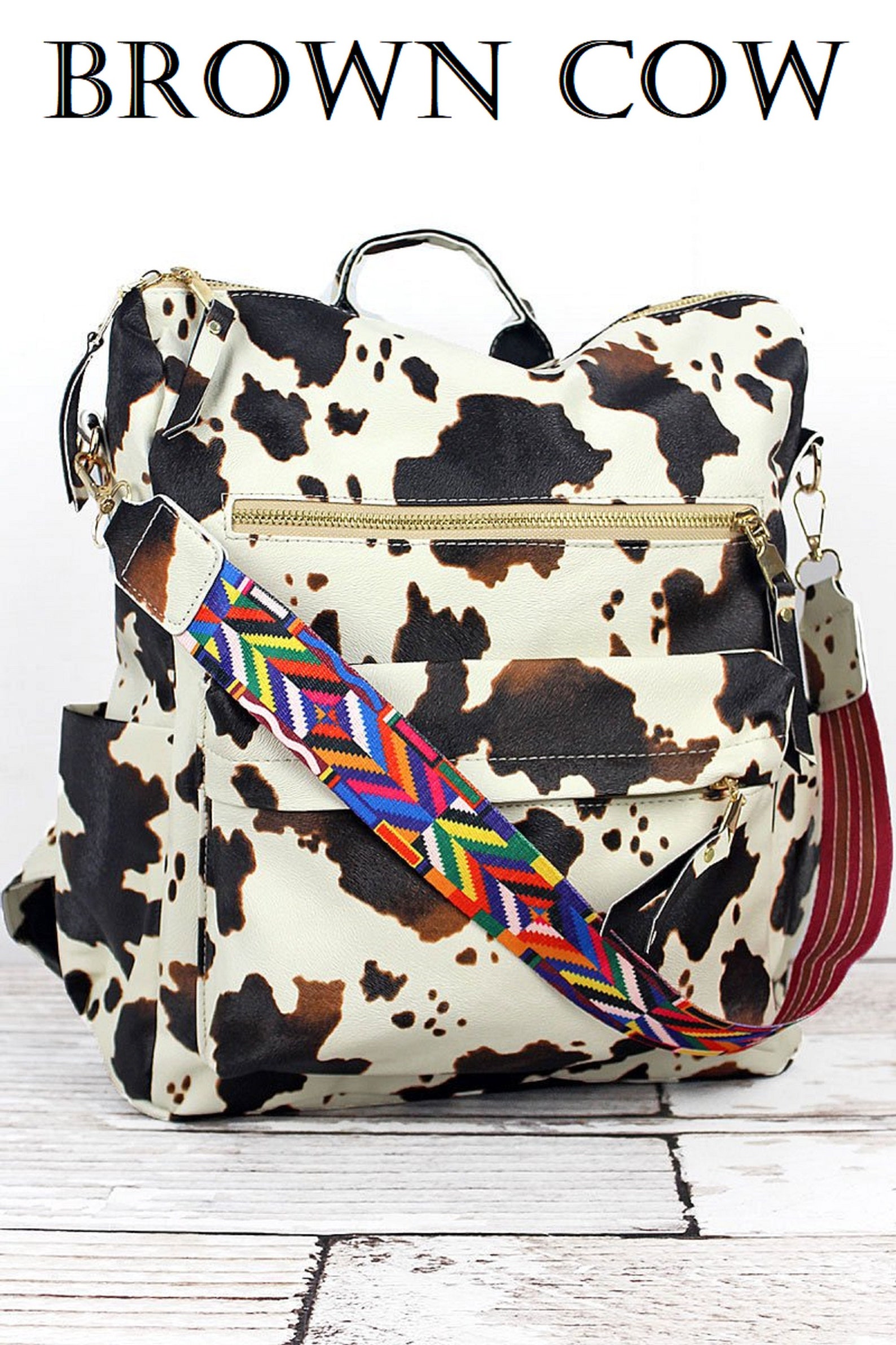 Cow Print Western Faux Leather Backpack With Aztec Shoulder Etsy