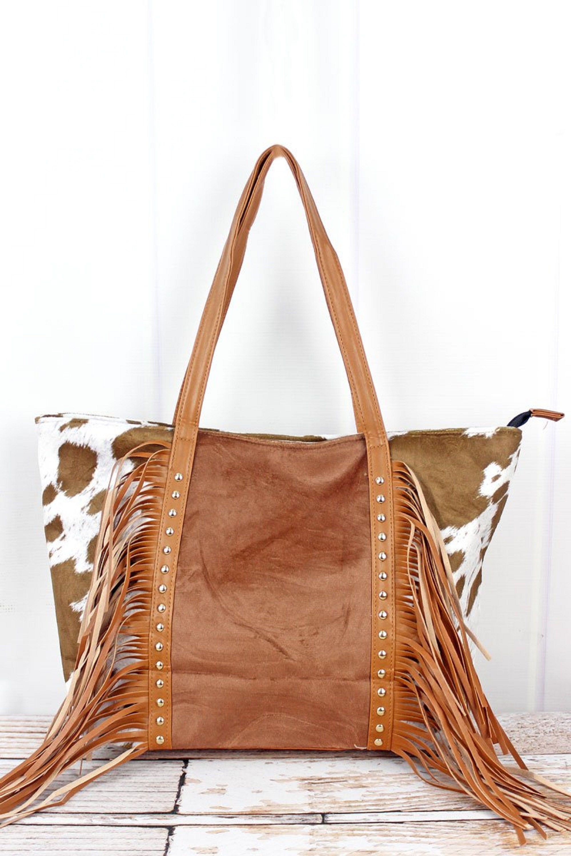 Cow Hide Print Western Tassel Tote Handbag Etsy