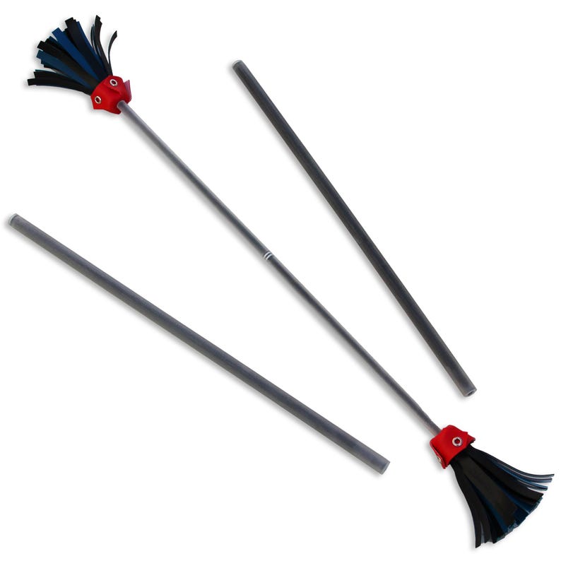 May include: Three black and blue juggling sticks with red tips. The sticks are made of a lightweight material and are designed for easy handling.