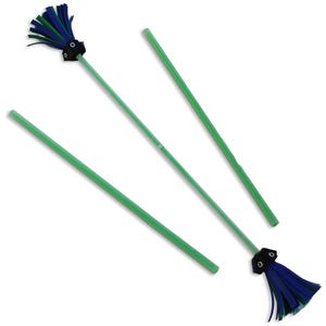 May include: Three green juggling sticks with blue and green tassels on the ends.