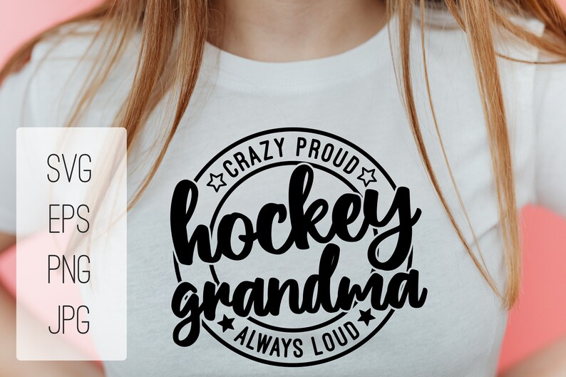 May include: A white t-shirt with a black circle design that says "Crazy Proud Hockey Grandma Always Loud".