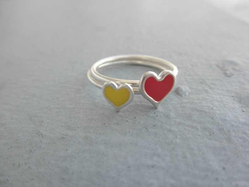 Heart enamel ring 925 solid sterling silver heart ring with enamel colorful heart ring enamel heart ring valentines gift image 1