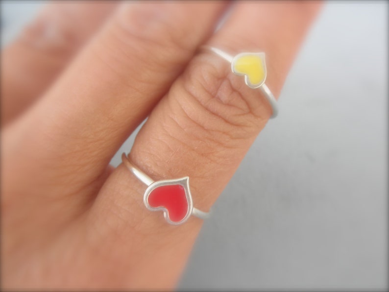 Heart enamel ring 925 solid sterling silver heart ring with enamel colorful heart ring enamel heart ring valentines gift image 2