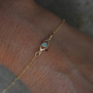 Gold evil eye bracelet with a touch of enamel 14K gold filled chain protection bracelet tiny evil eye bracelet image 1