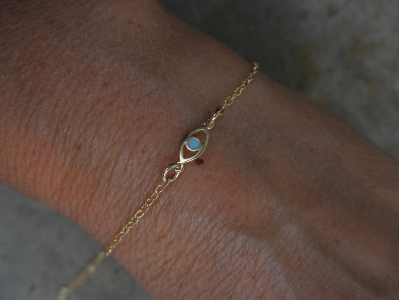 Gold evil eye bracelet with a touch of enamel 14K gold filled chain protection bracelet tiny evil eye bracelet image 1