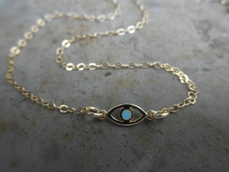 Gold evil eye bracelet with a touch of enamel 14K gold filled chain protection bracelet tiny evil eye bracelet image 2