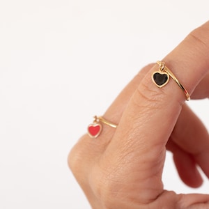 Heart dangle ring   -  enamel heart  -  - enamel jewelry - valentines gift