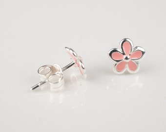 Pink flower stud earrings - floral stud earrings - enamel flower stud - resin flower post earrings -