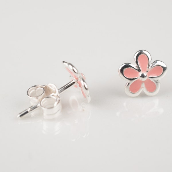 Pink flower stud earrings - floral stud earrings - enamel flower stud - resin flower post earrings -