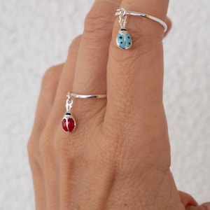 Lucky Ladybug ring   -  dangle ring - enamel ladybug  - enamel jewelry - gift idea  - luck