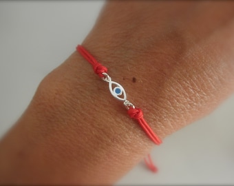 Sterling silver evil eye cord bracelet with a touch of enamel -choose your favorite color-