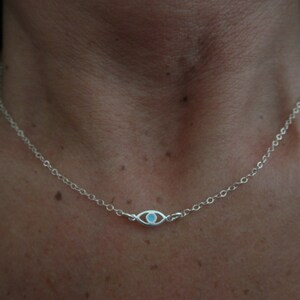 Evil eye necklace with a touch of enamel sterling silver