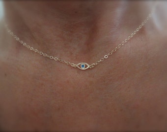 Rose gold evil eye necklace with a touch of enamel - 14K rose gold-filled chain - protection necklace - tiny evil eye necklace -