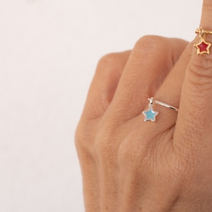 Enamel Star Dangle Ring: Sterling Silver Celestial Jewelry