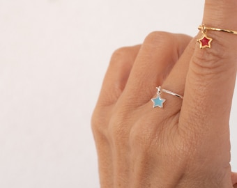 Star dangle ring   -  enamel star  -  - enamel jewelry - gift idea  - celestial jewelry