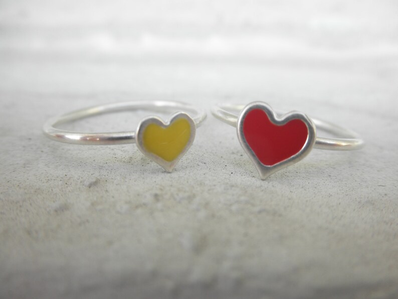 Heart enamel ring 925 solid sterling silver heart ring with enamel colorful heart ring enamel heart ring valentines gift image 3