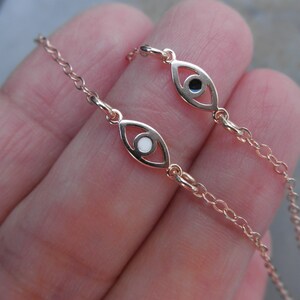 Rose gold Evil eye bracelet with a touch of enamel with rose gold filled chain image 2