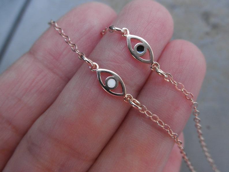 Rose gold Evil eye bracelet with a touch of enamel with rose gold filled chain image 2