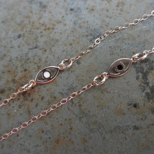 Rose gold Evil eye bracelet with a touch of enamel with rose gold filled chain image 3