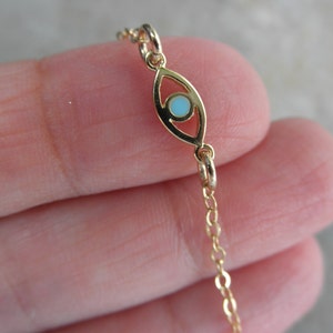 Gold evil eye bracelet with a touch of enamel 14K gold filled chain protection bracelet tiny evil eye bracelet image 3