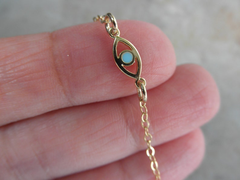 Gold evil eye bracelet with a touch of enamel 14K gold filled chain protection bracelet tiny evil eye bracelet image 3