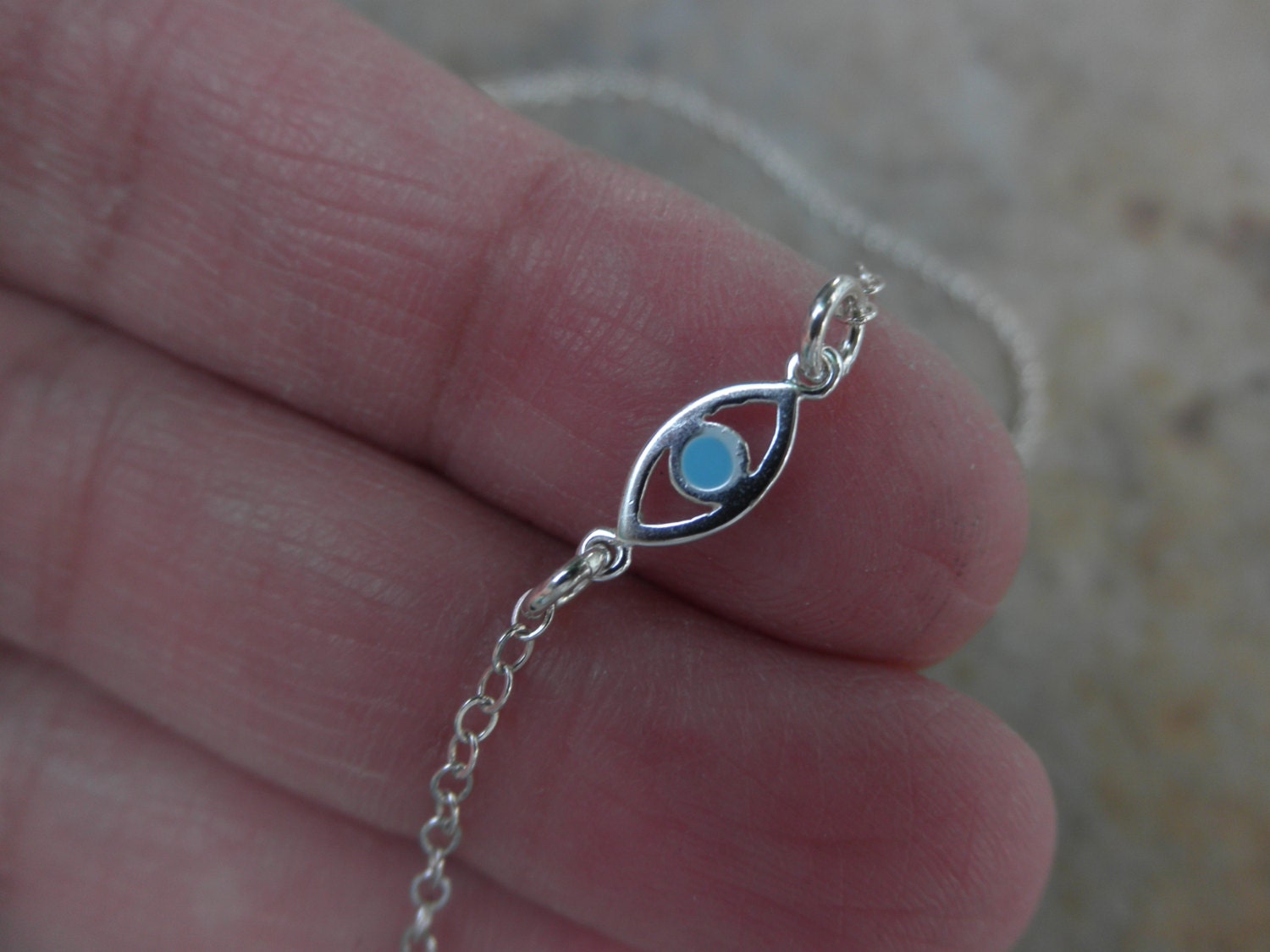 Sterling Silver Evil Eye Anklet: Enamel Protection Bracelet