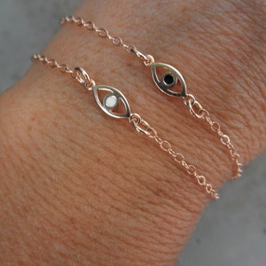 Rose gold Evil eye bracelet with a touch of enamel with rose gold filled chain image 1