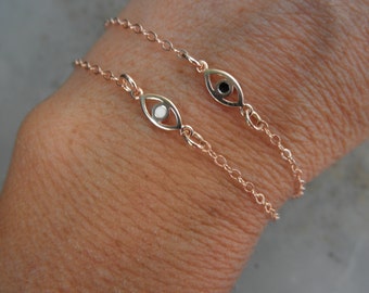 Rose gold  Evil eye bracelet with a touch of enamel with rose gold filled chain