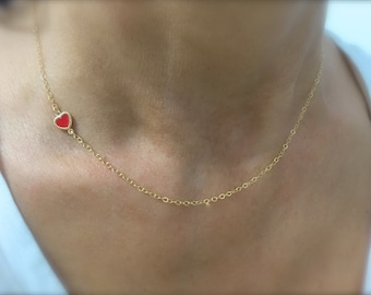 Heart necklace - enamel heart necklace - red heart necklace - gold - silver - rose gold - Heart chain necklace - valentines