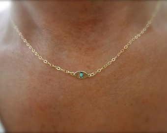 Gold Vermeil Evil Eye Necklace: 14K Gold-Filled Chain, Enamel Charm
