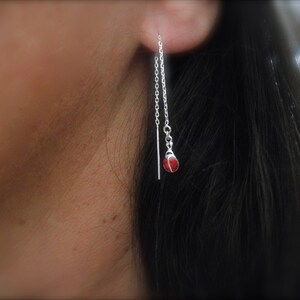Ladybug ear thread earrings sterling ladybug earrings enamel ear threader chain earrings enamel jewelry choose color image 3